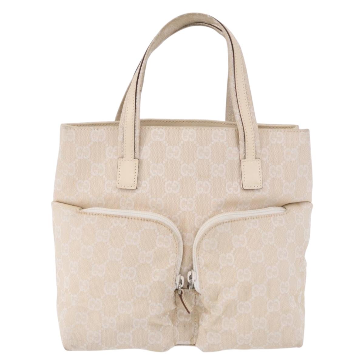 GUCCI GG Canvas Hand Bag Beige Silver 002 1080 Auth 198481