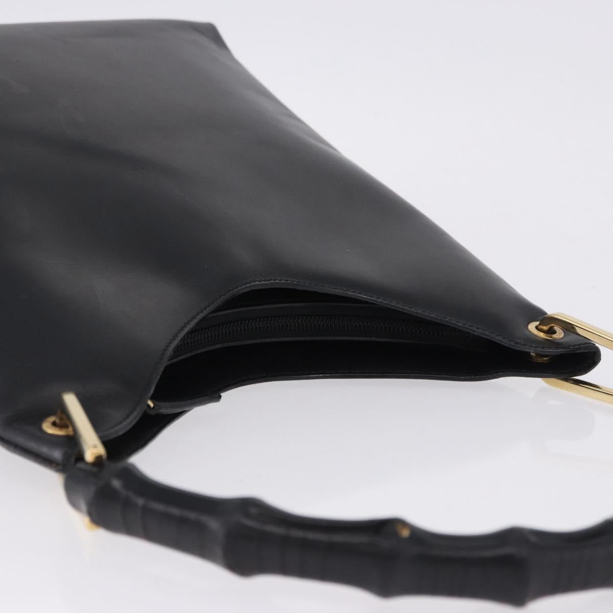 GUCCI Bamboo Hand Bag Leather Black Gold Tone 001 3007 Auth 198483