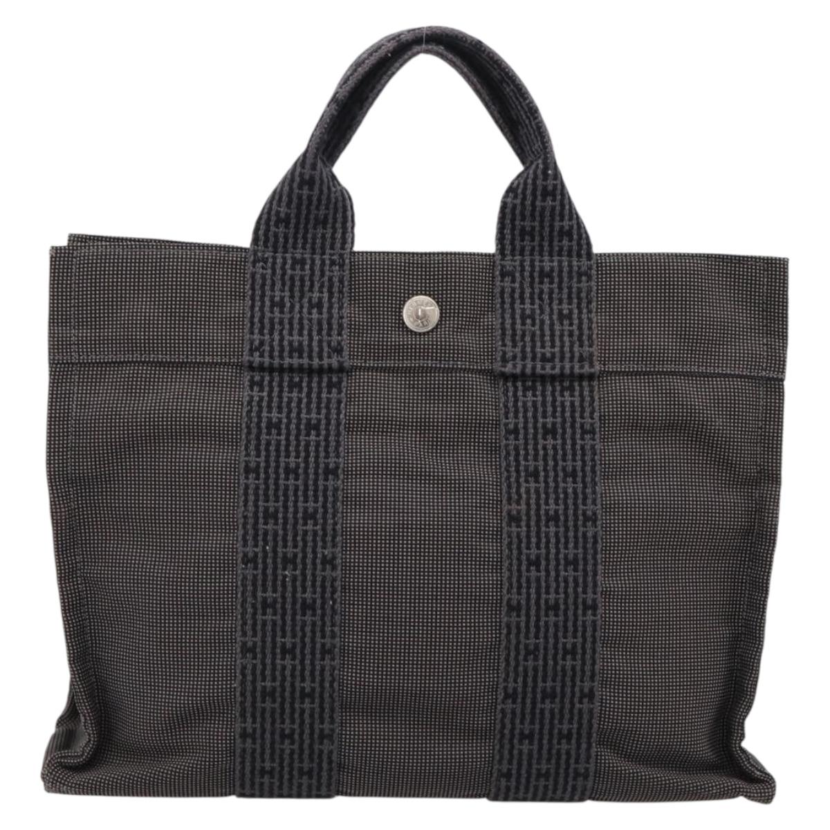 HERMES Her Line PM Hand Bag Canvas Gray Silver Auth 198484A