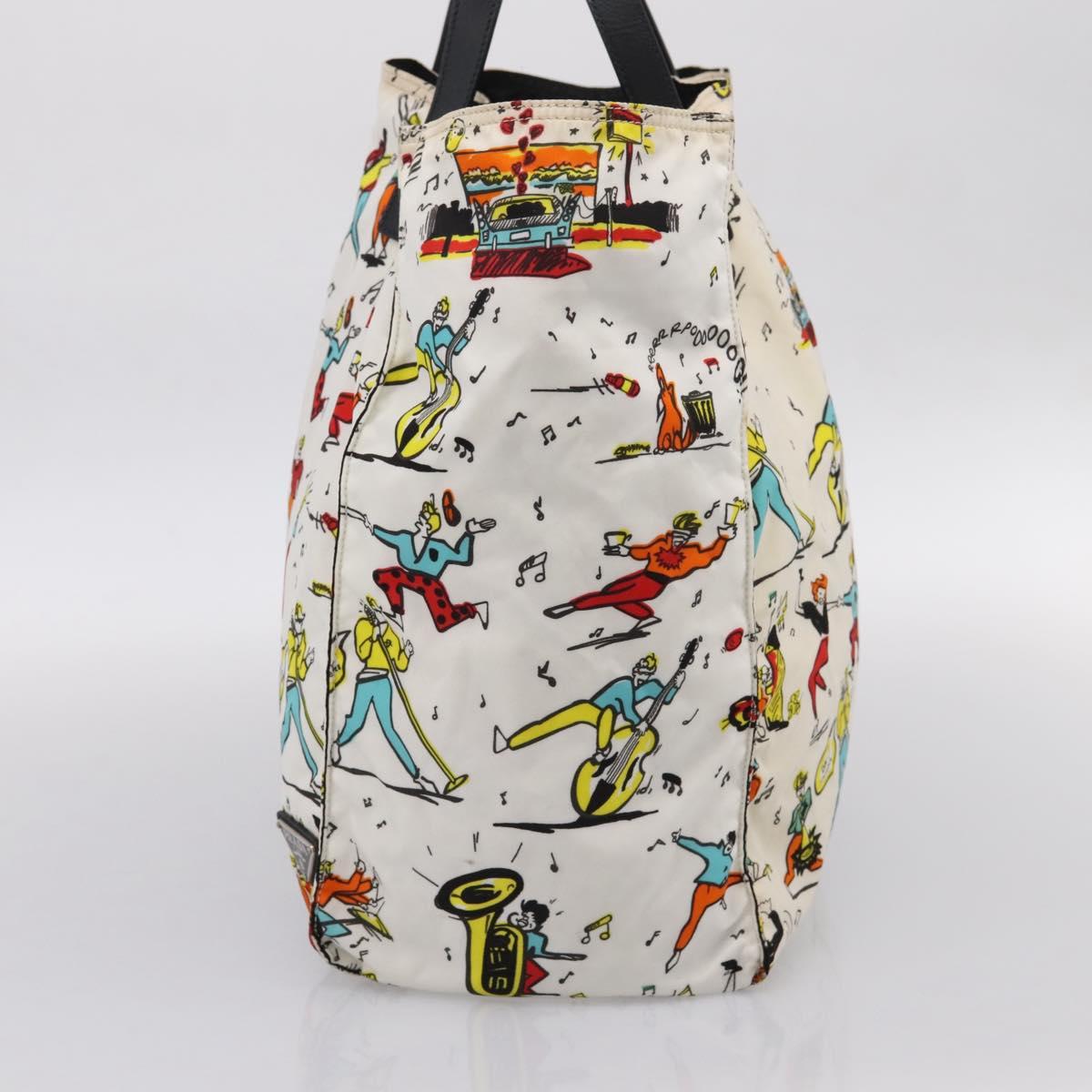 PRADA Tote Bag Nylon Ivory Black Auth 198485A