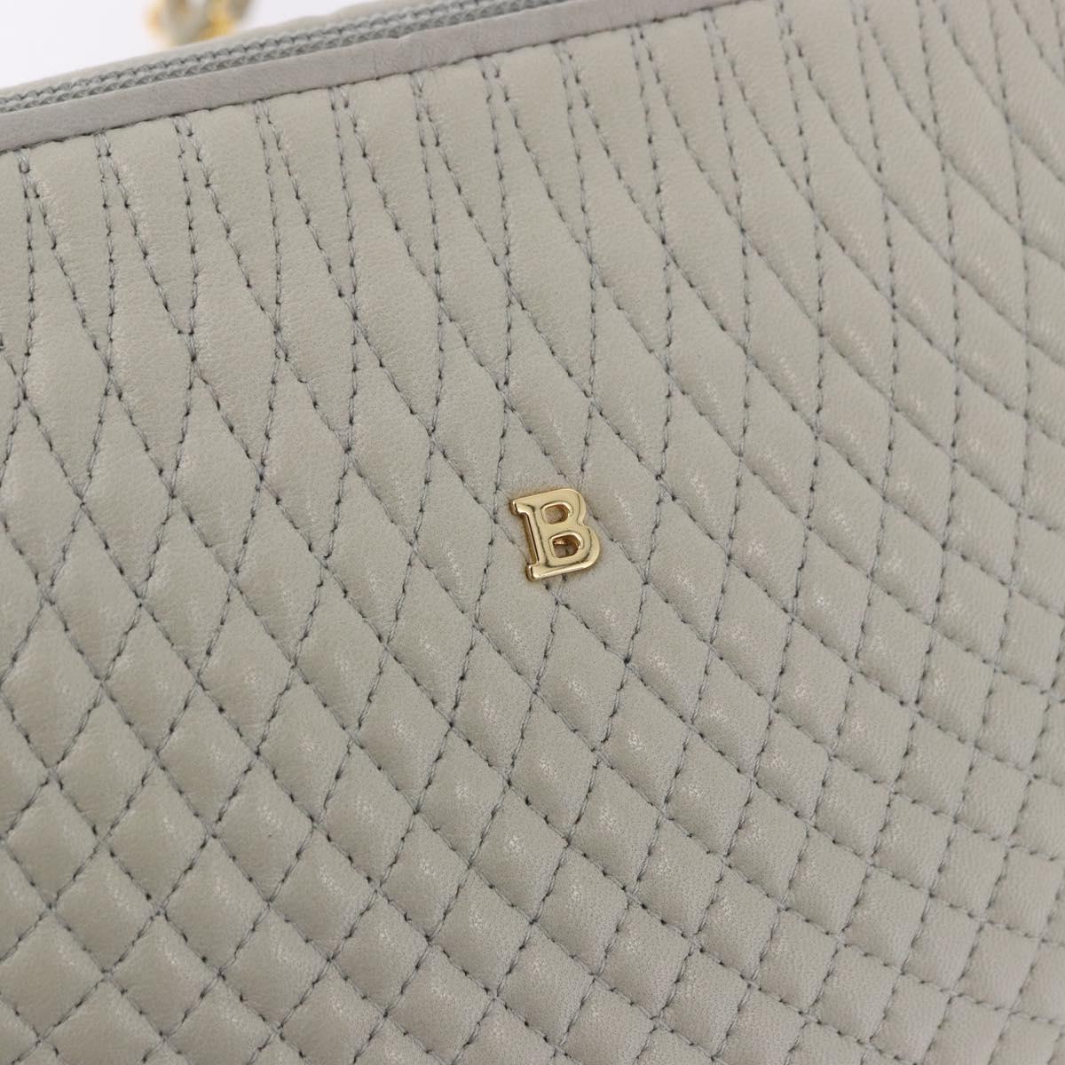 BALLY Chain Shoulder Bag Leather Gray Gold Tone Auth 198489A