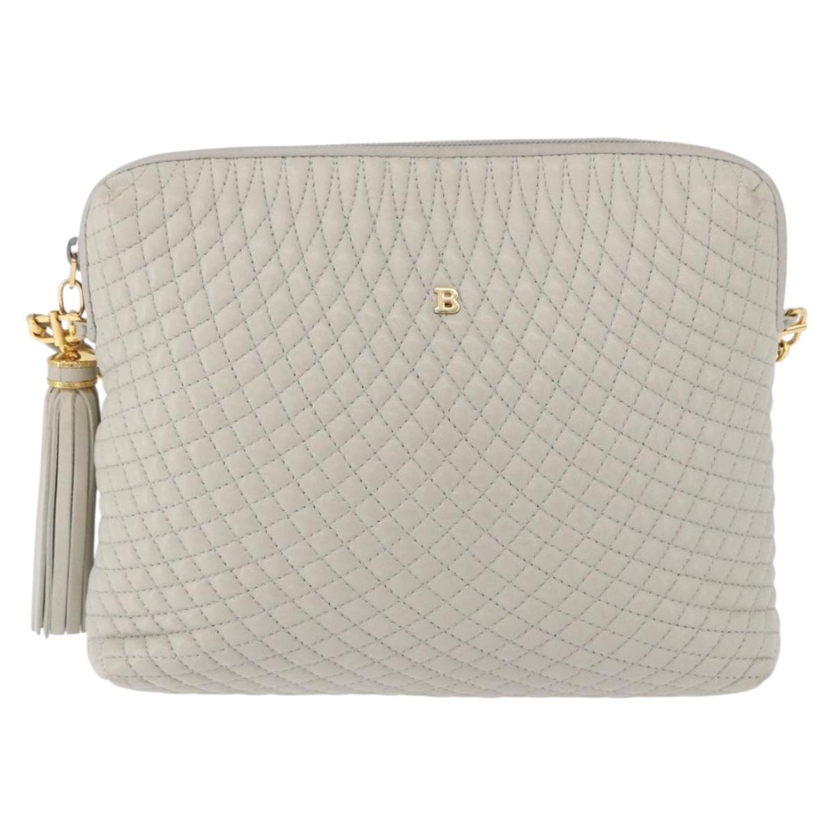 BALLY Chain Shoulder Bag Leather Gray Gold Tone Auth 198489A