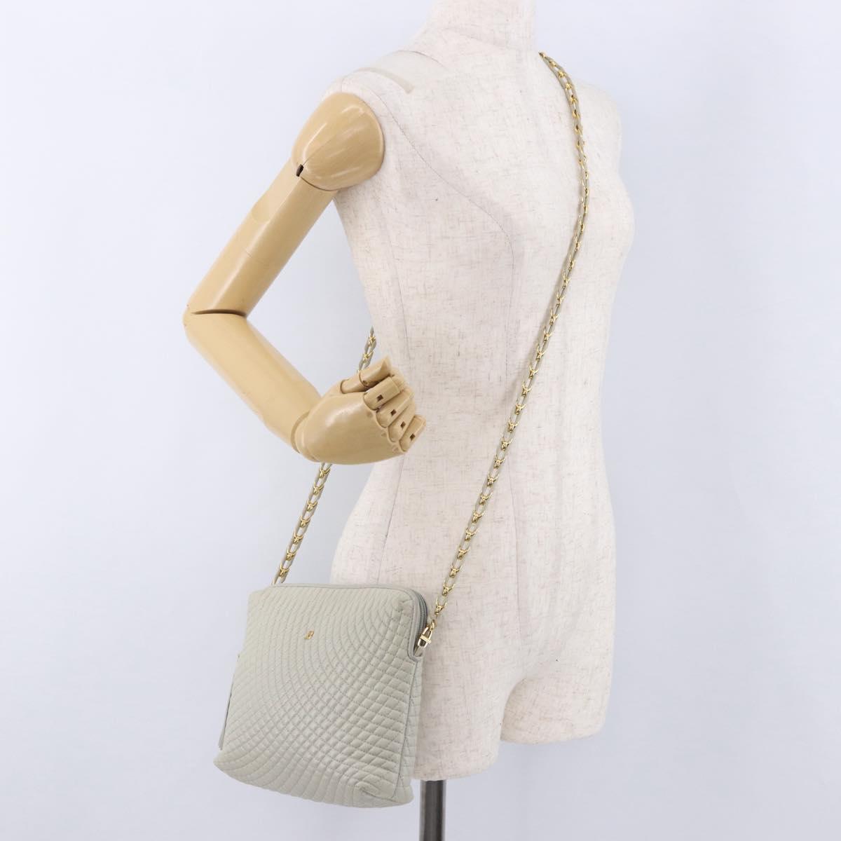 BALLY Chain Shoulder Bag Leather Gray Gold Tone Auth 198489A