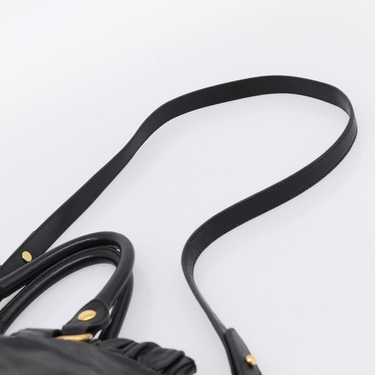 Miu Miu Vitellolux Hand Bag Leather 2way Black Gold Tone Auth 198490V