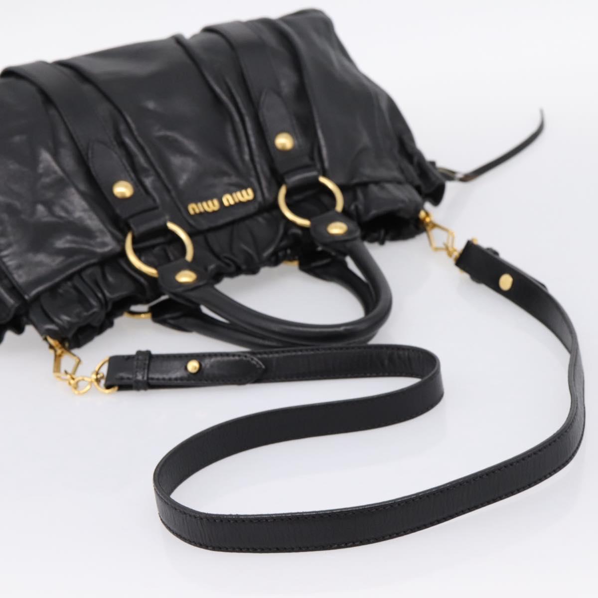 Miu Miu Vitellolux Hand Bag Leather 2way Black Gold Tone Auth 198490V