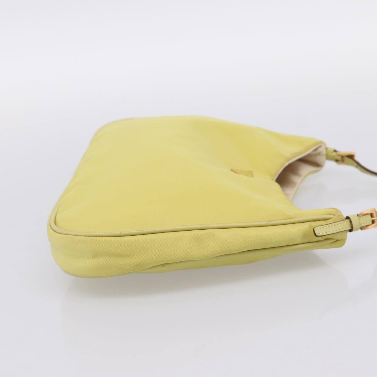 PRADA Chain Shoulder Bag Nylon Yellow Gold Tone Auth 198491A