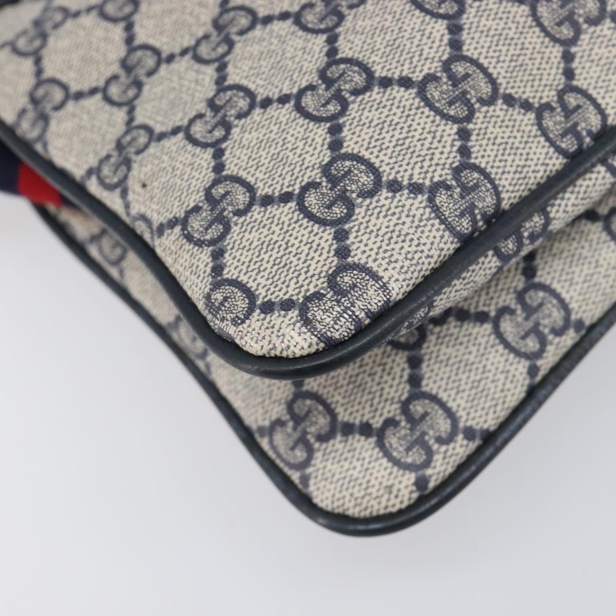 GUCCI GG Supreme Sherry Line Shoulder Bag PVC Navy Gold 904 02 035 Auth 198494