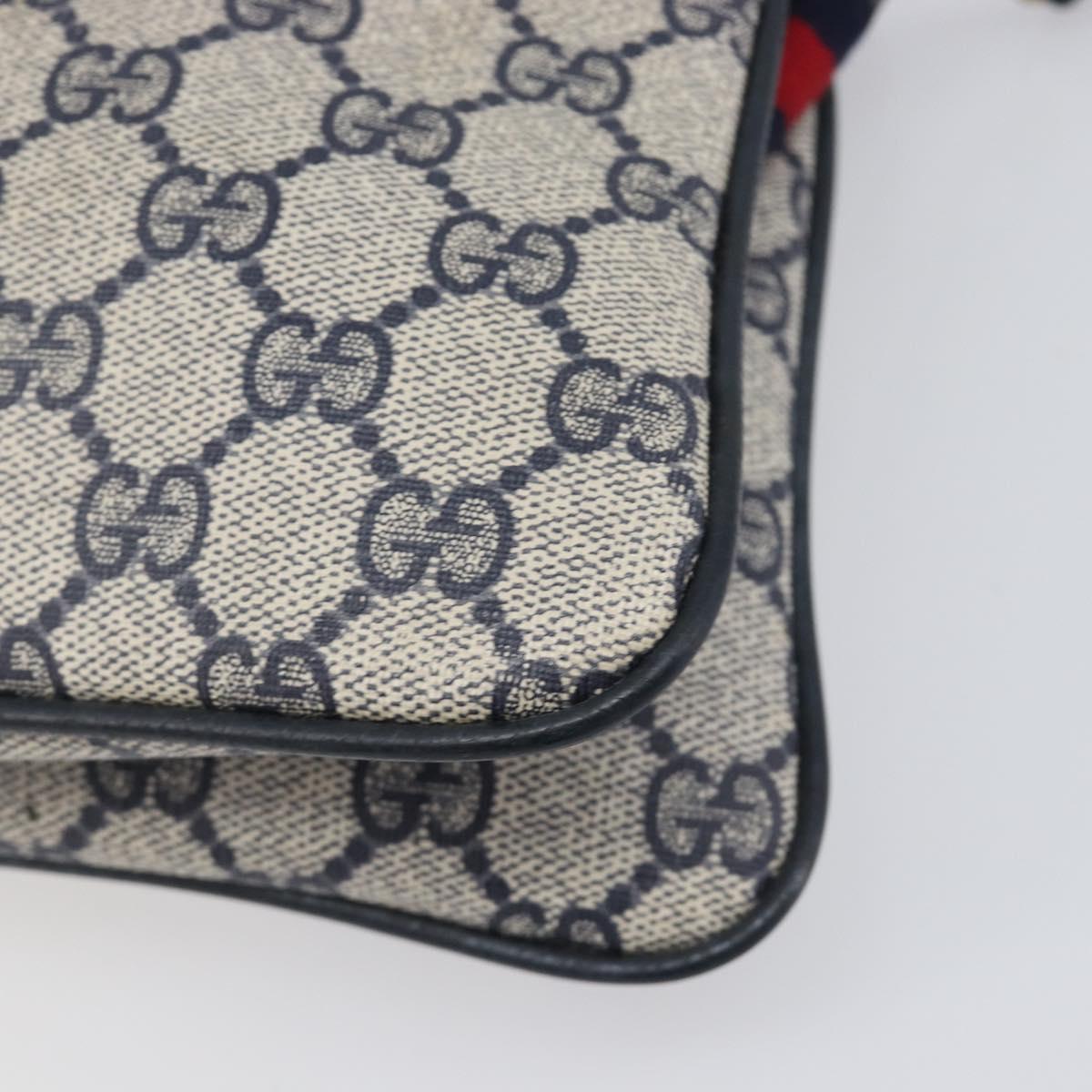 GUCCI GG Supreme Sherry Line Shoulder Bag PVC Navy Gold 904 02 035 Auth 198494