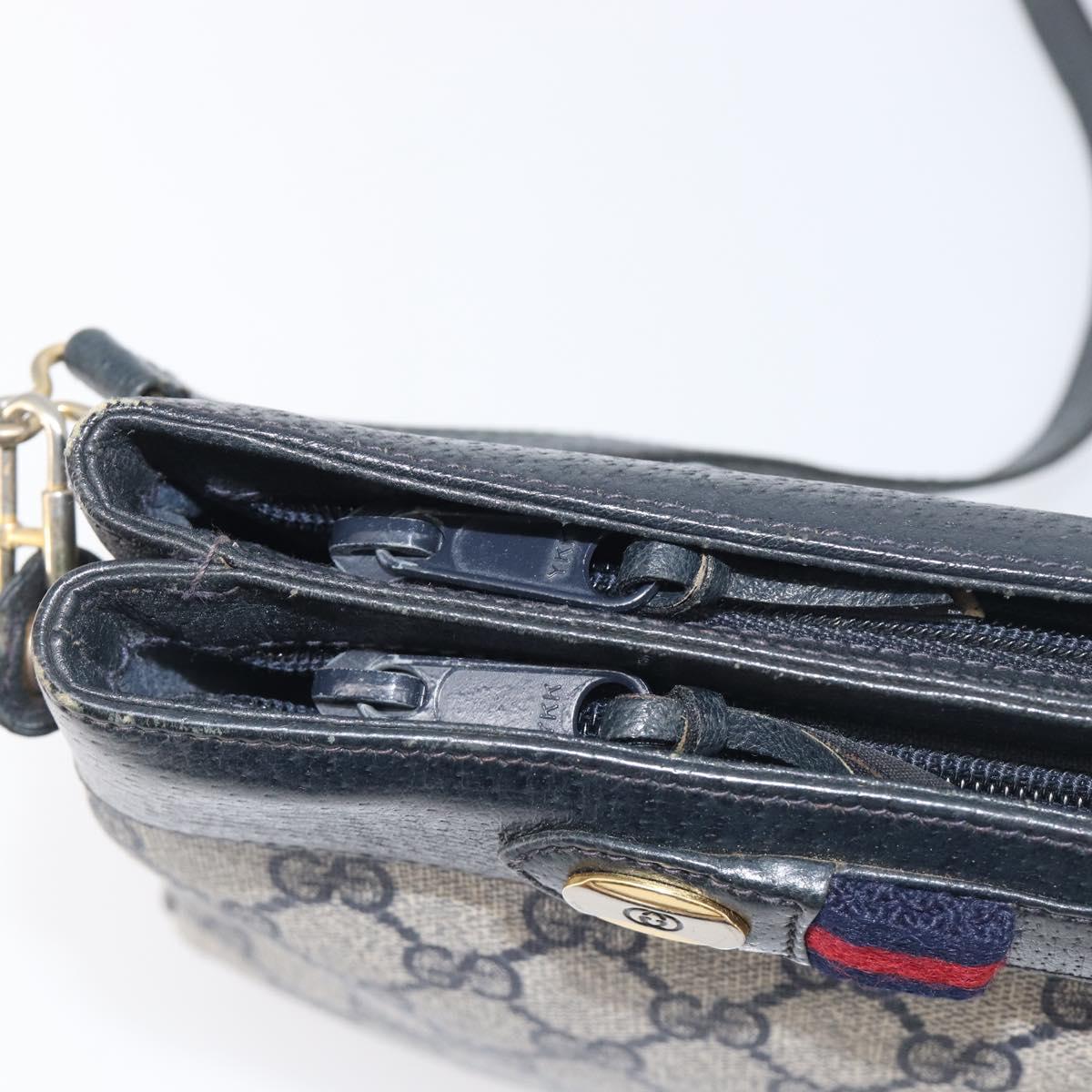 GUCCI GG Supreme Sherry Line Shoulder Bag PVC Navy Gold 904 02 035 Auth 198494
