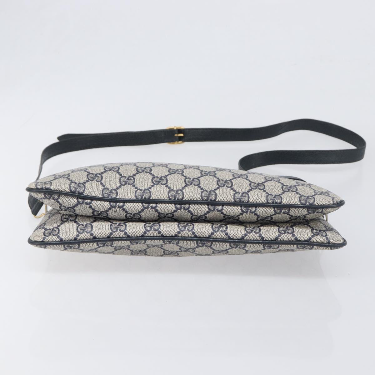 GUCCI GG Supreme Sherry Line Shoulder Bag PVC Navy Gold 904 02 035 Auth 198494