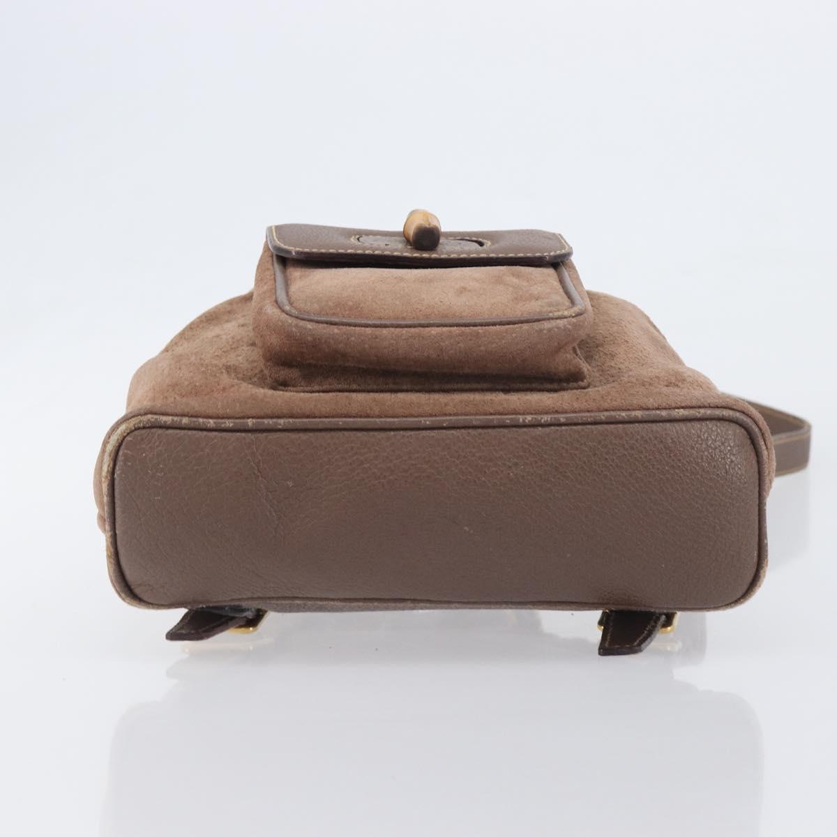 GUCCI Bamboo Backpack Suede Brown Gold Tone 003 2058 0030 Auth 198495