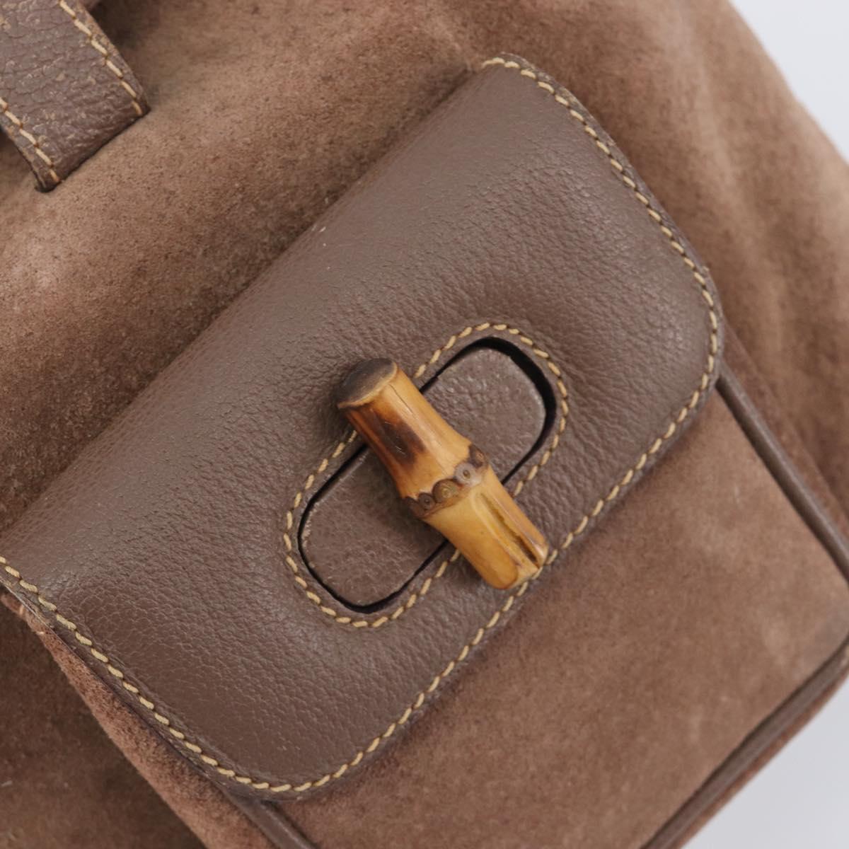 GUCCI Bamboo Backpack Suede Brown Gold Tone 003 2058 0030 Auth 198495