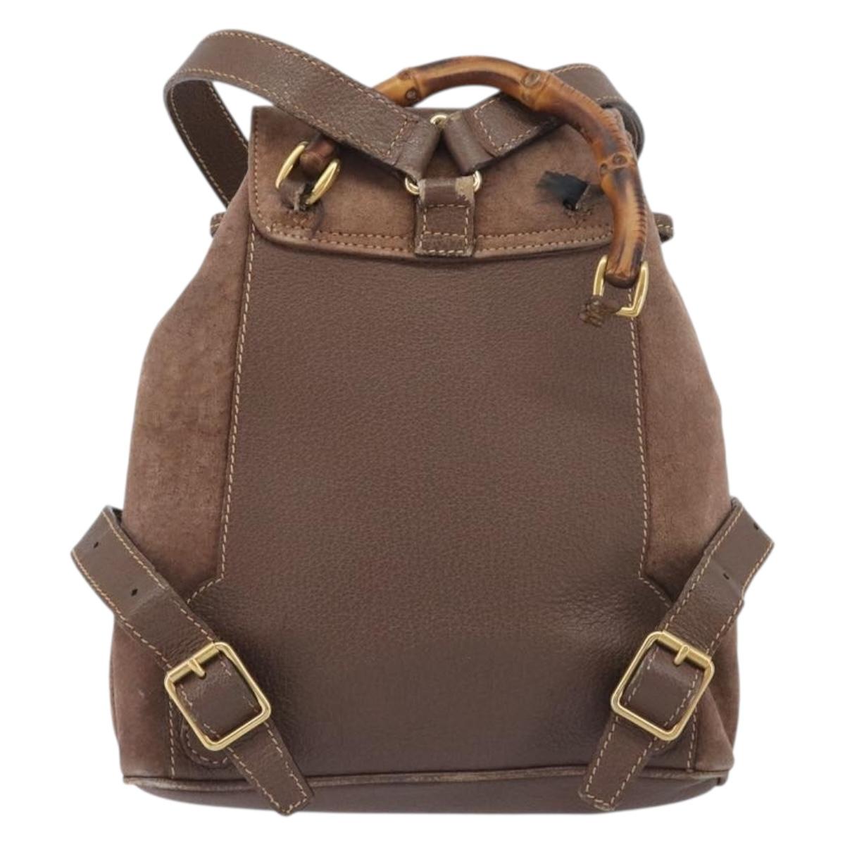 GUCCI Bamboo Backpack Suede Brown Gold Tone 003 2058 0030 Auth 198495