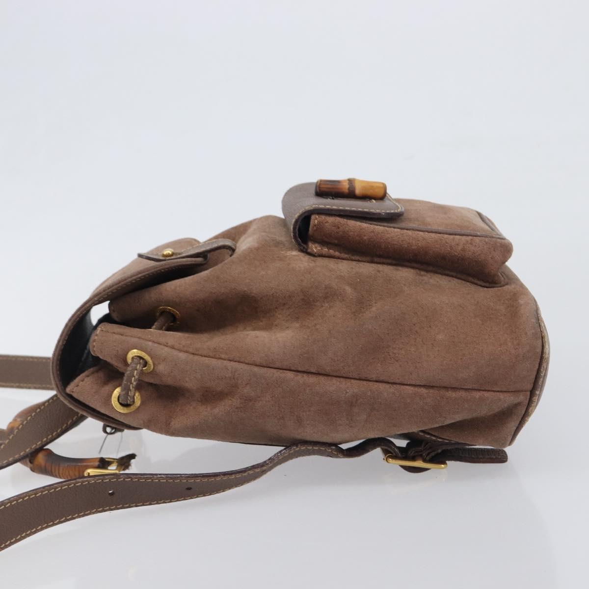 GUCCI Bamboo Backpack Suede Brown Gold Tone 003 2058 0030 Auth 198495