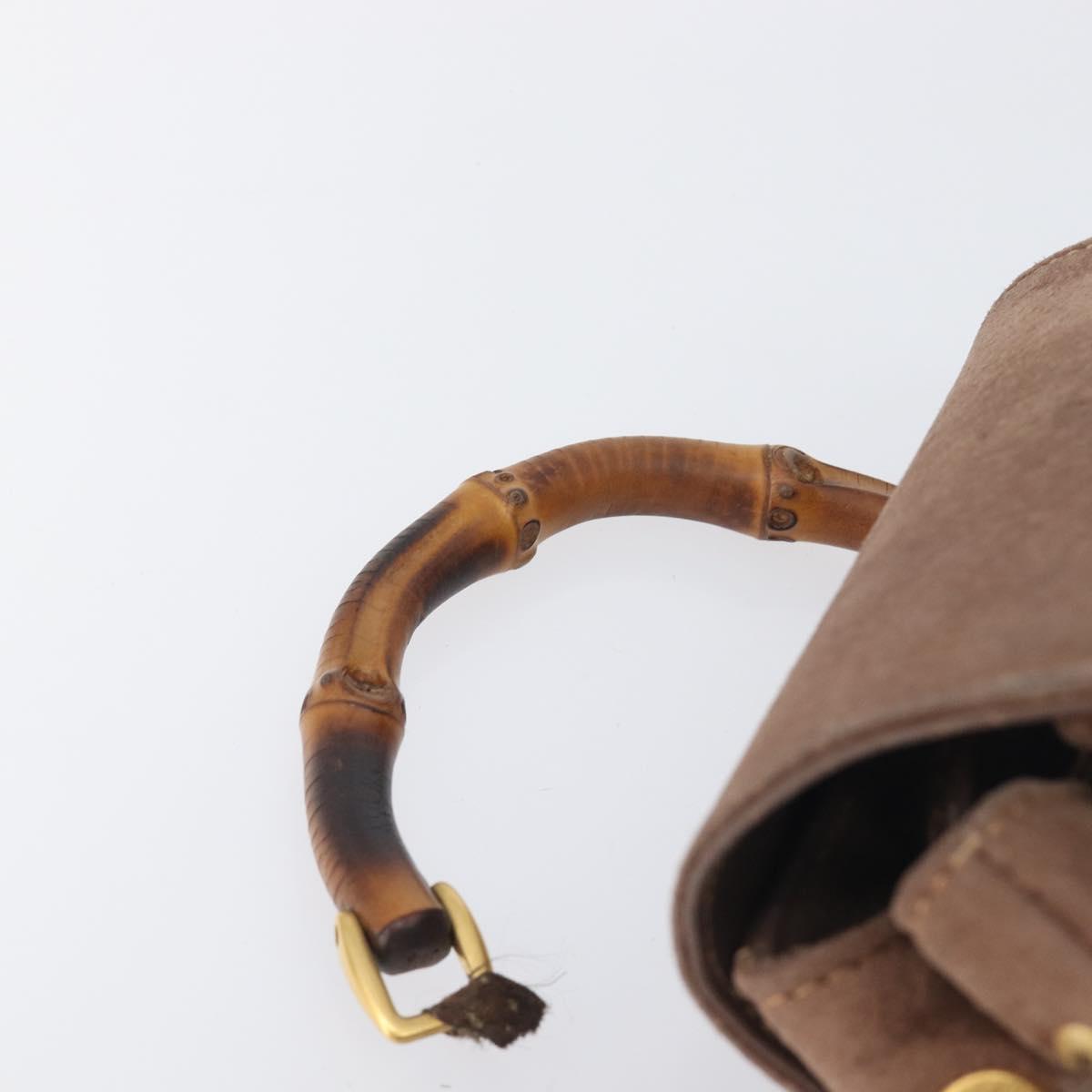 GUCCI Bamboo Backpack Suede Brown Gold Tone 003 2058 0030 Auth 198495