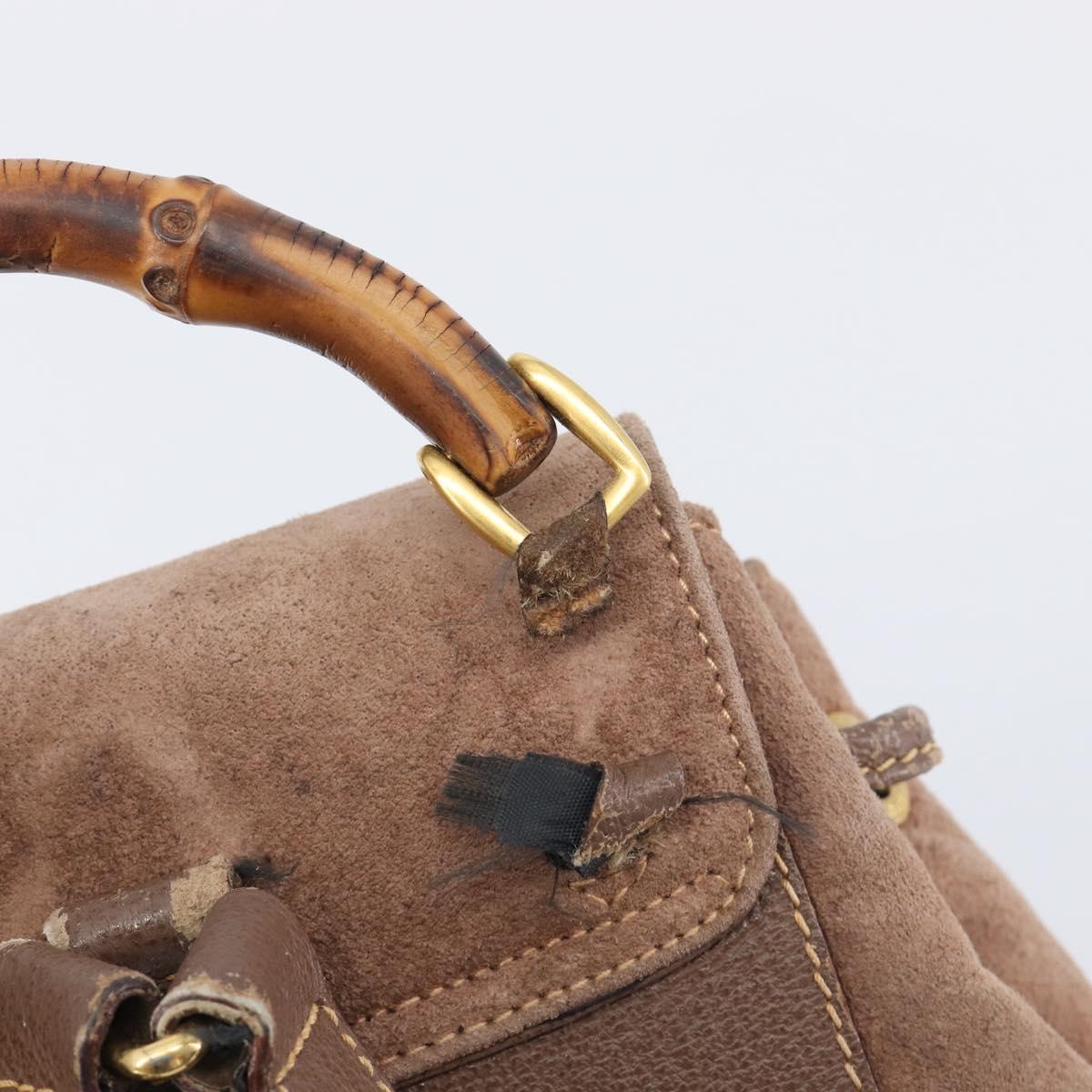 GUCCI Bamboo Backpack Suede Brown Gold Tone 003 2058 0030 Auth 198495