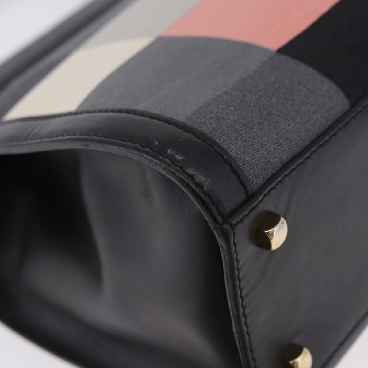 Salvatore Ferragamo Hand Bag Canvas Black Gold Tone Auth 198496A