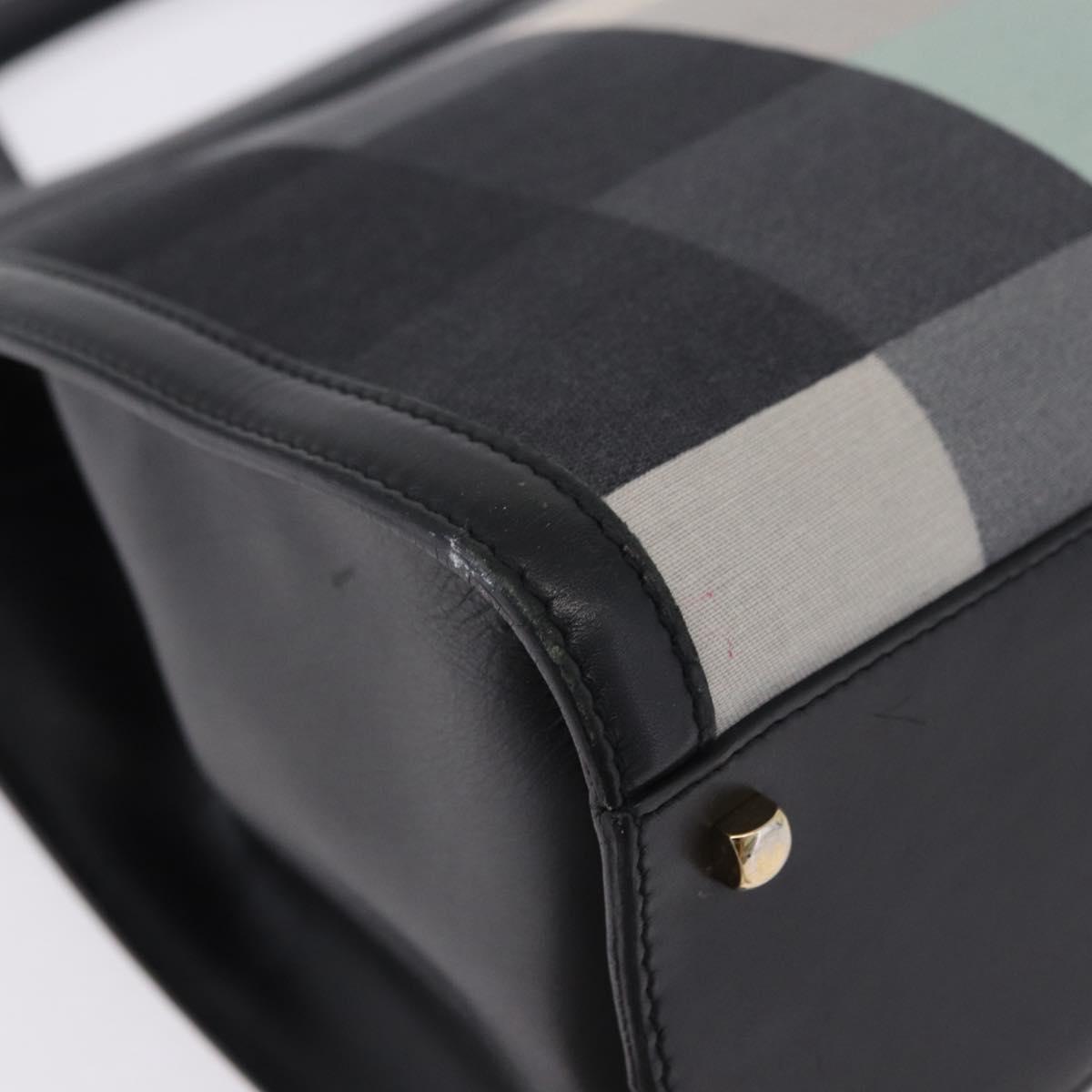 Salvatore Ferragamo Hand Bag Canvas Black Gold Tone Auth 198496A