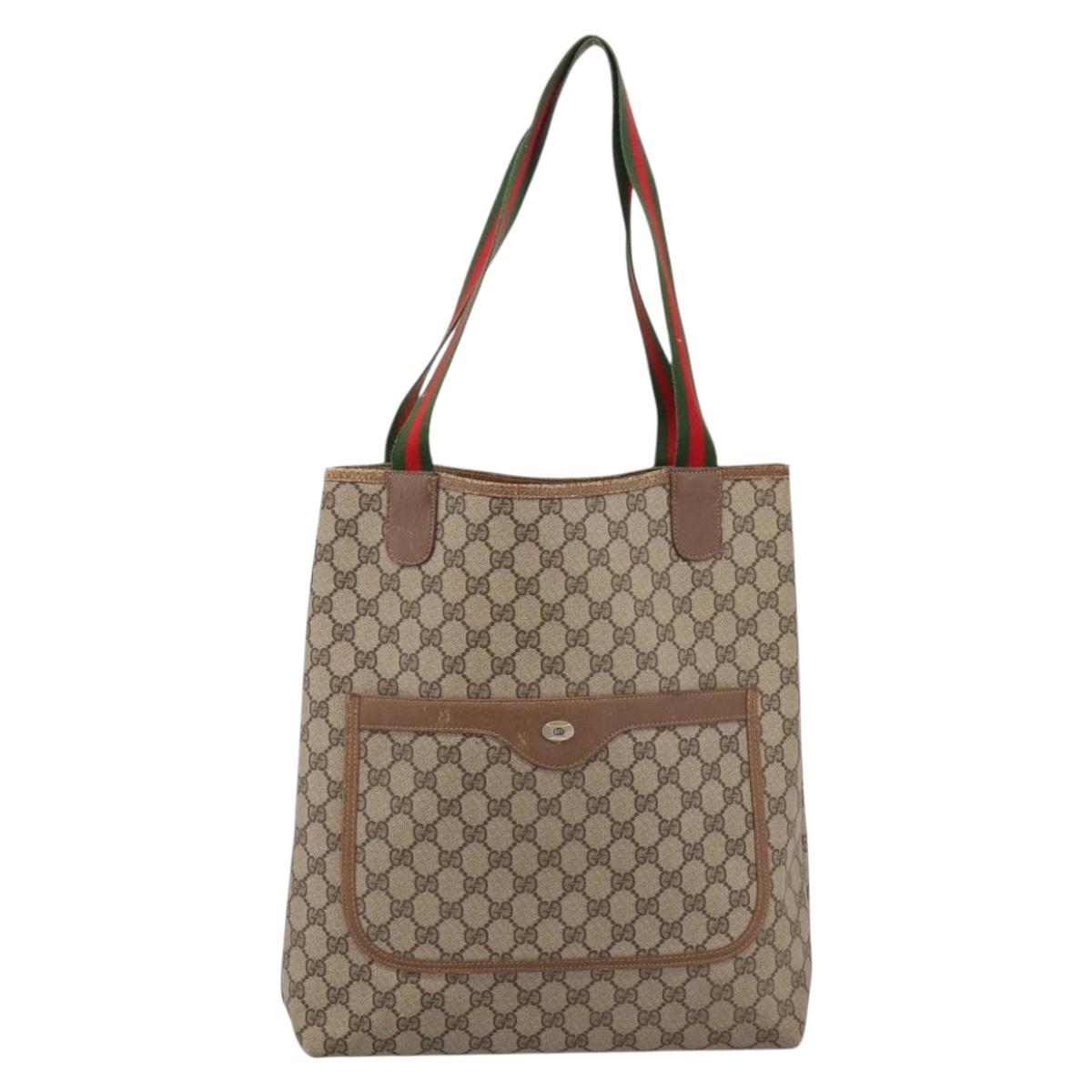 GUCCI GG Supreme Web Sherry Line Tote Bag PVC Beige Gold 39.02.003 Auth 198497