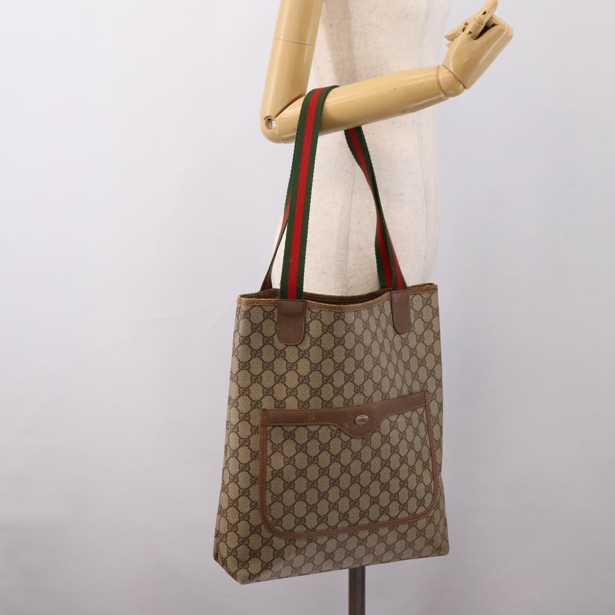 GUCCI GG Supreme Web Sherry Line Tote Bag PVC Beige Gold 39.02.003 Auth 198497