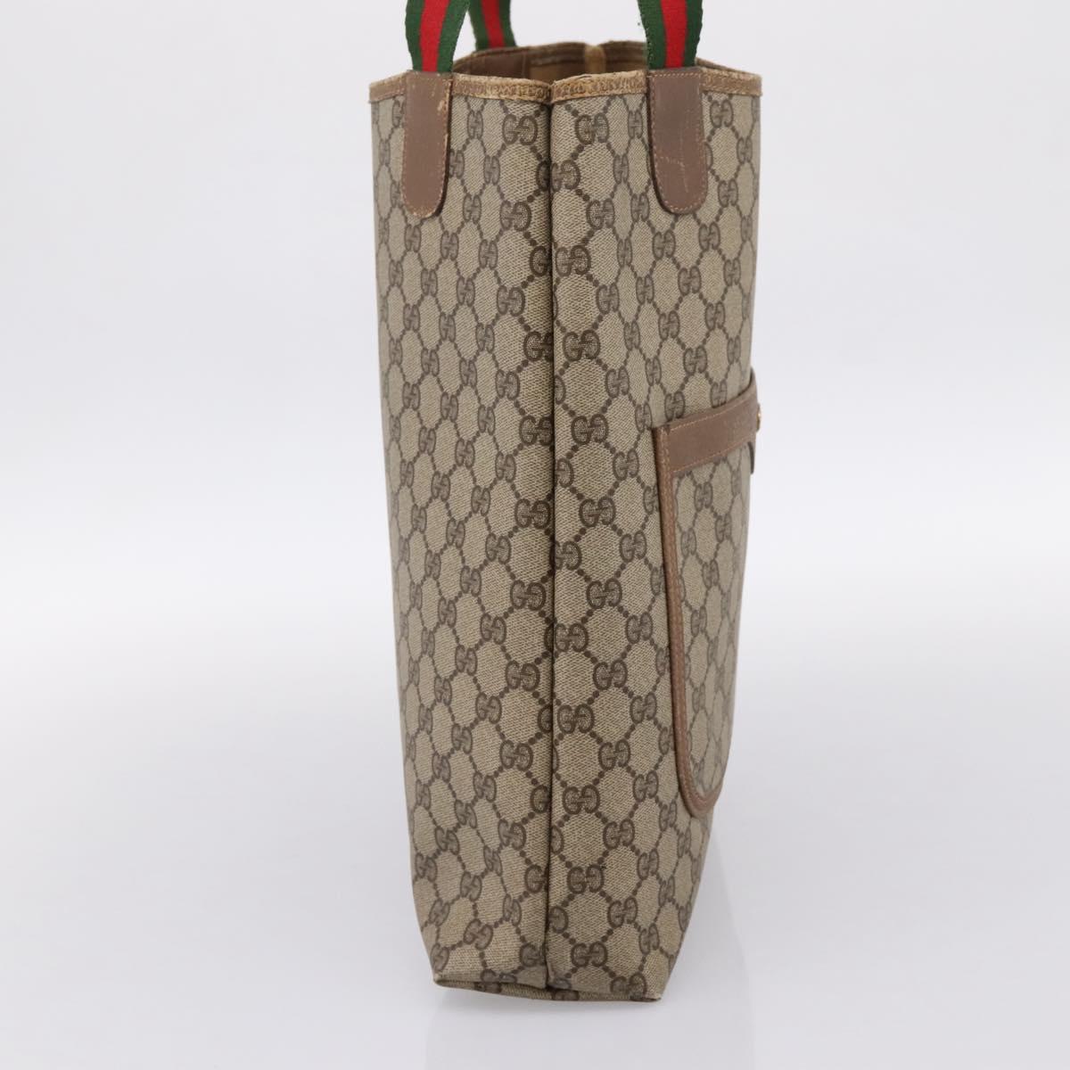 GUCCI GG Supreme Web Sherry Line Tote Bag PVC Beige Gold 39.02.003 Auth 198497