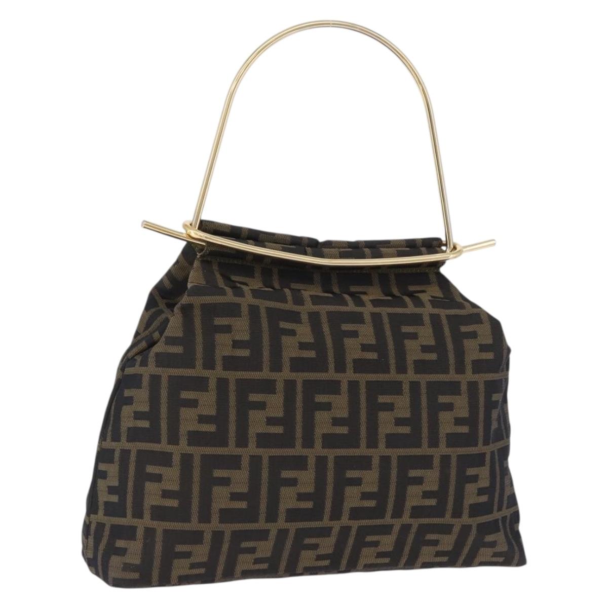 FENDI Zucca Canvas Hand Bag Brown Gold Tone Auth 198500V