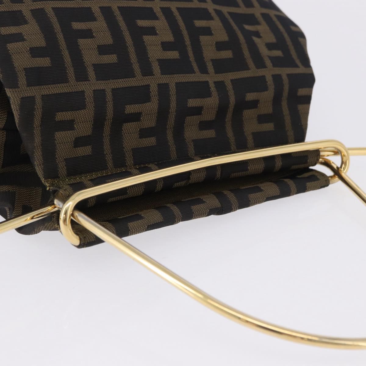 FENDI Zucca Canvas Hand Bag Brown Gold Tone Auth 198500V