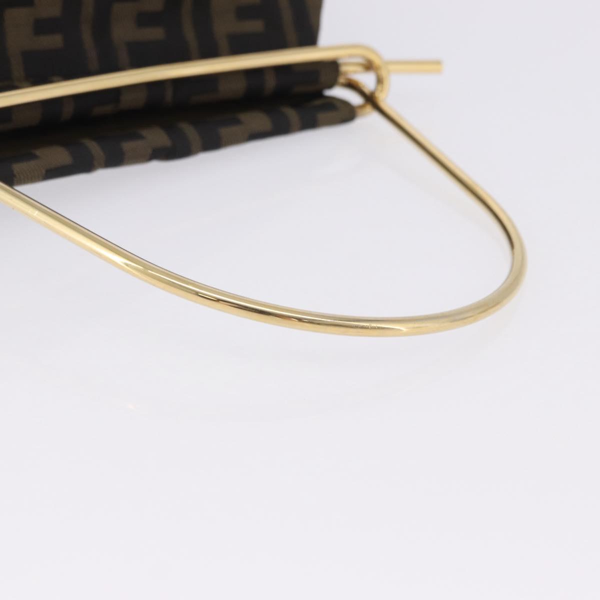 FENDI Zucca Canvas Hand Bag Brown Gold Tone Auth 198500V