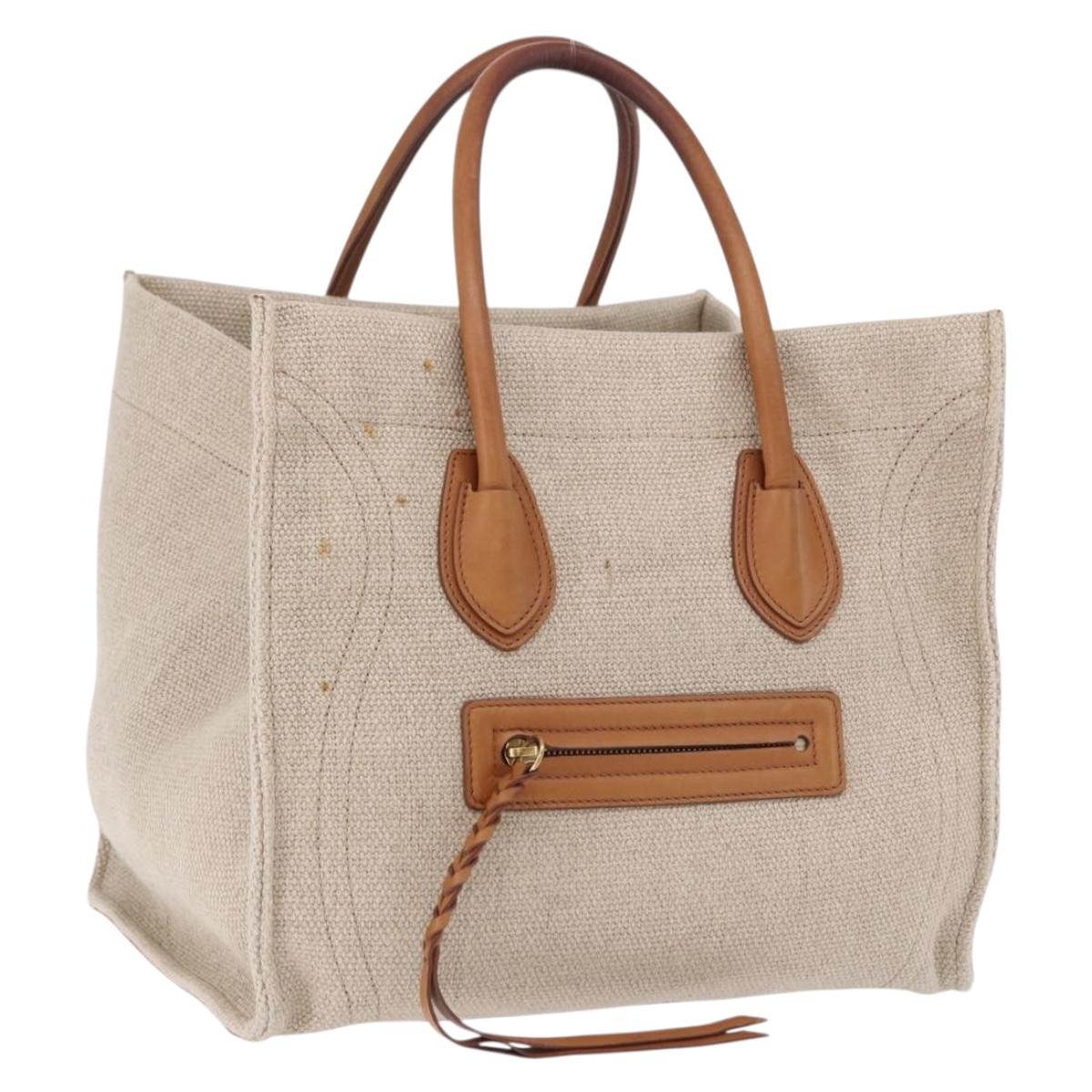 CELINE Luggage Phantom Hand Bag Canvas Beige Gold Tone Auth 198501A