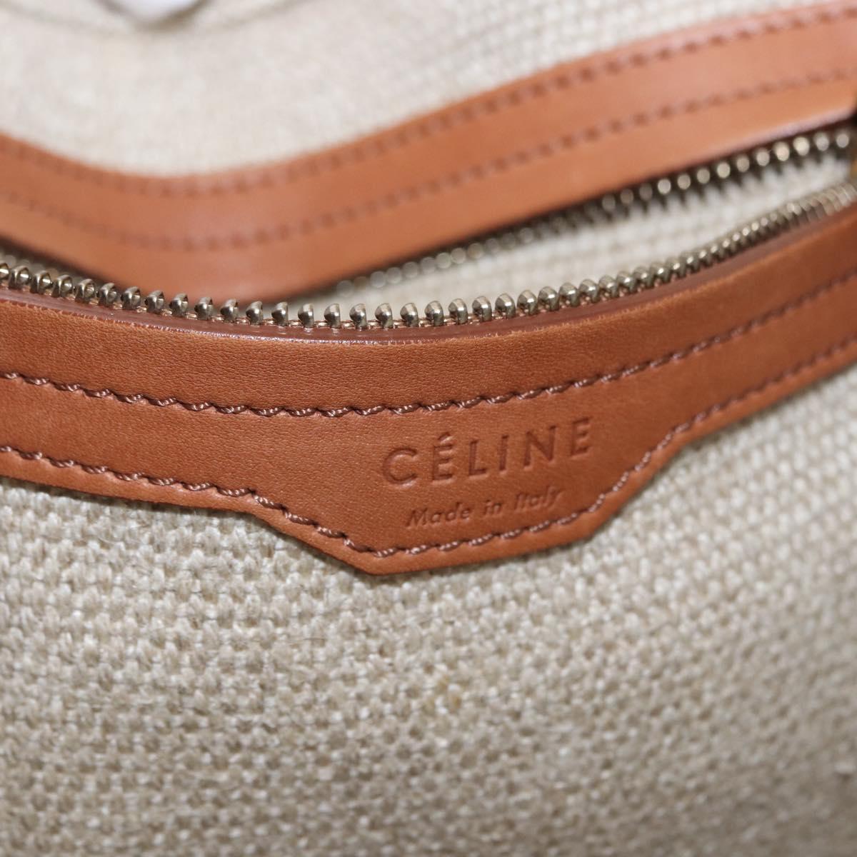 CELINE Luggage Phantom Hand Bag Canvas Beige Gold Tone Auth 198501A