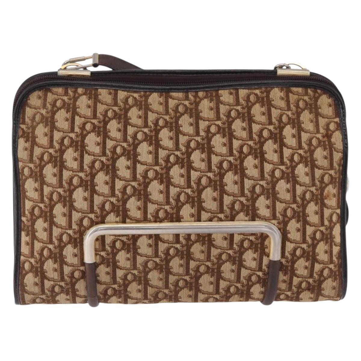 Christian Dior Trotter Canvas Shoulder Bag Beige Gold Tone Auth 198508
