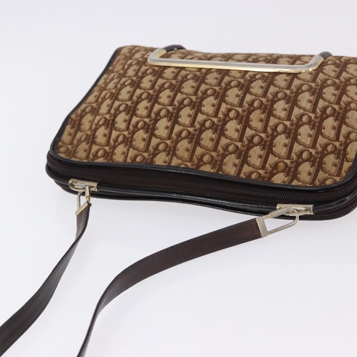 Christian Dior Trotter Canvas Shoulder Bag Beige Gold Tone Auth 198508