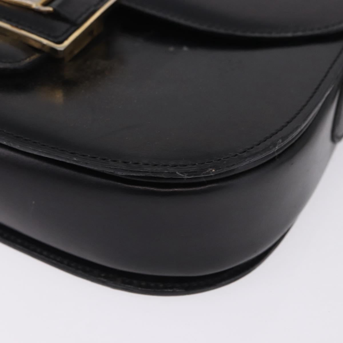 CELINE Horse Carriage Shoulder Bag Leather Black Gold Tone Auth 198510