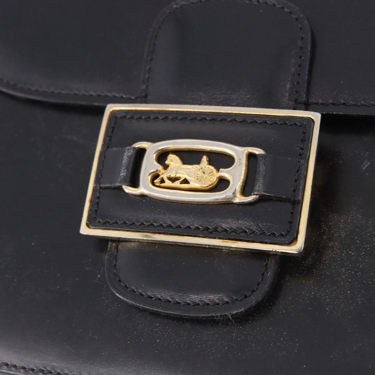 CELINE Horse Carriage Shoulder Bag Leather Black Gold Tone Auth 198510