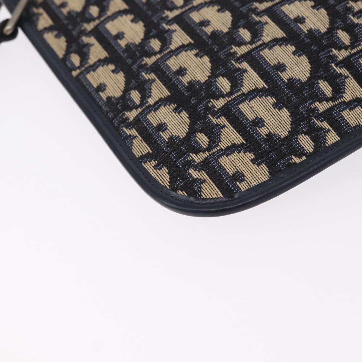 Christian Dior Trotter Canvas Shoulder Bag Navy Gold Tone Auth 198511A