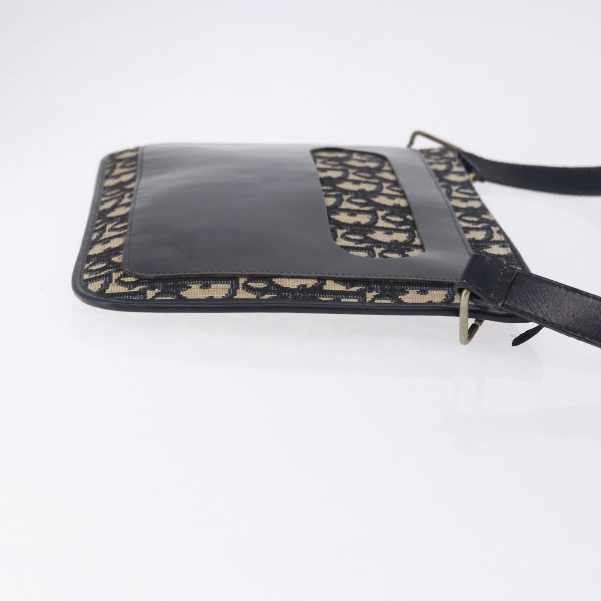 Christian Dior Trotter Canvas Shoulder Bag Navy Gold Tone Auth 198511A