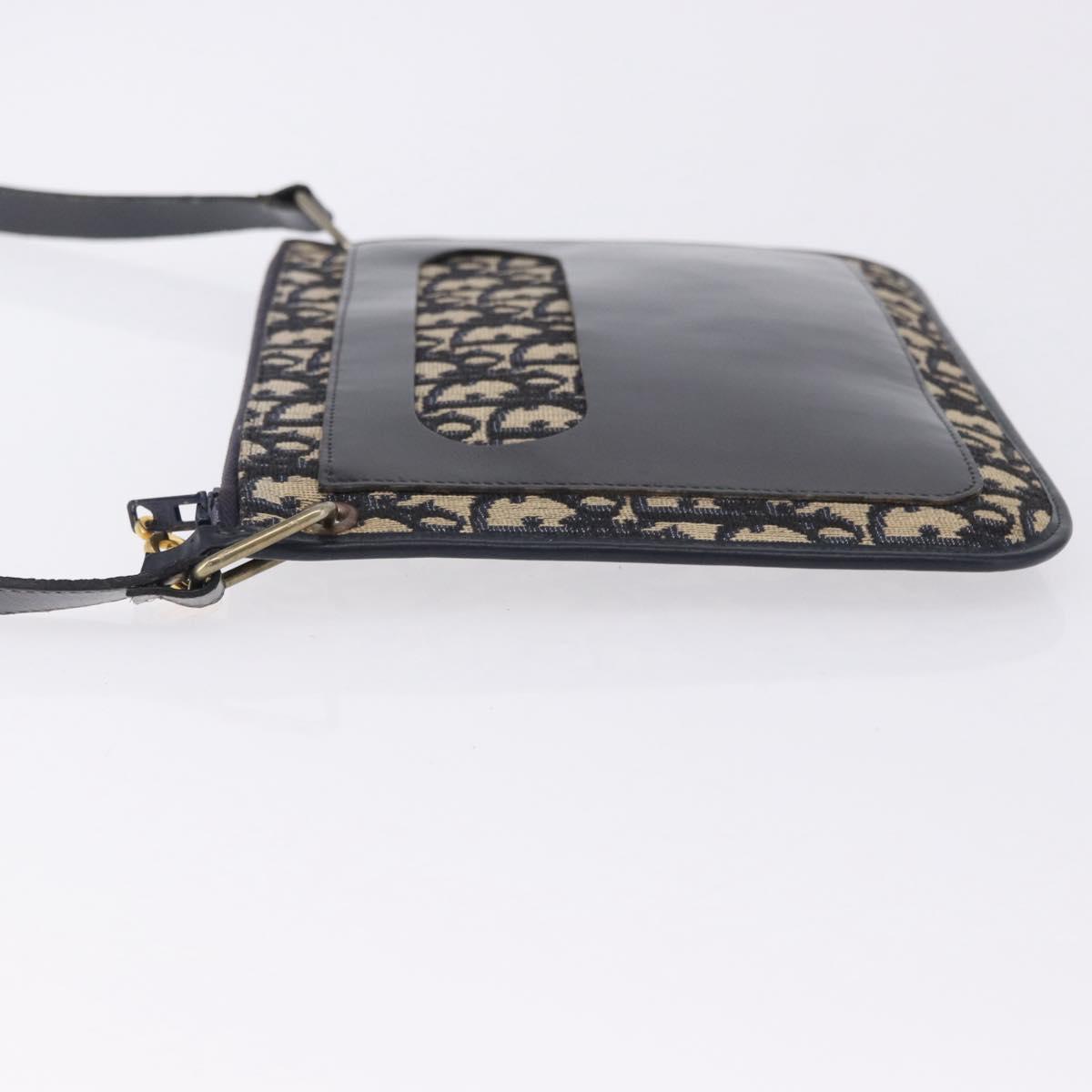 Christian Dior Trotter Canvas Shoulder Bag Navy Gold Tone Auth 198511A