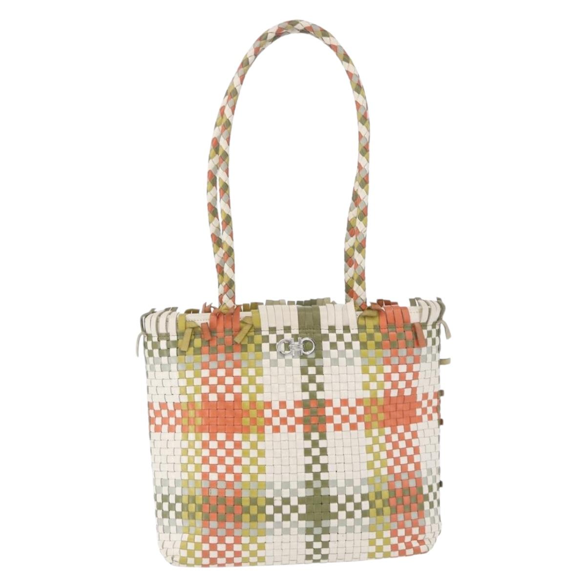 Salvatore Ferragamo Gancini Tote Bag Leather Multicolor Silver Auth 198515A