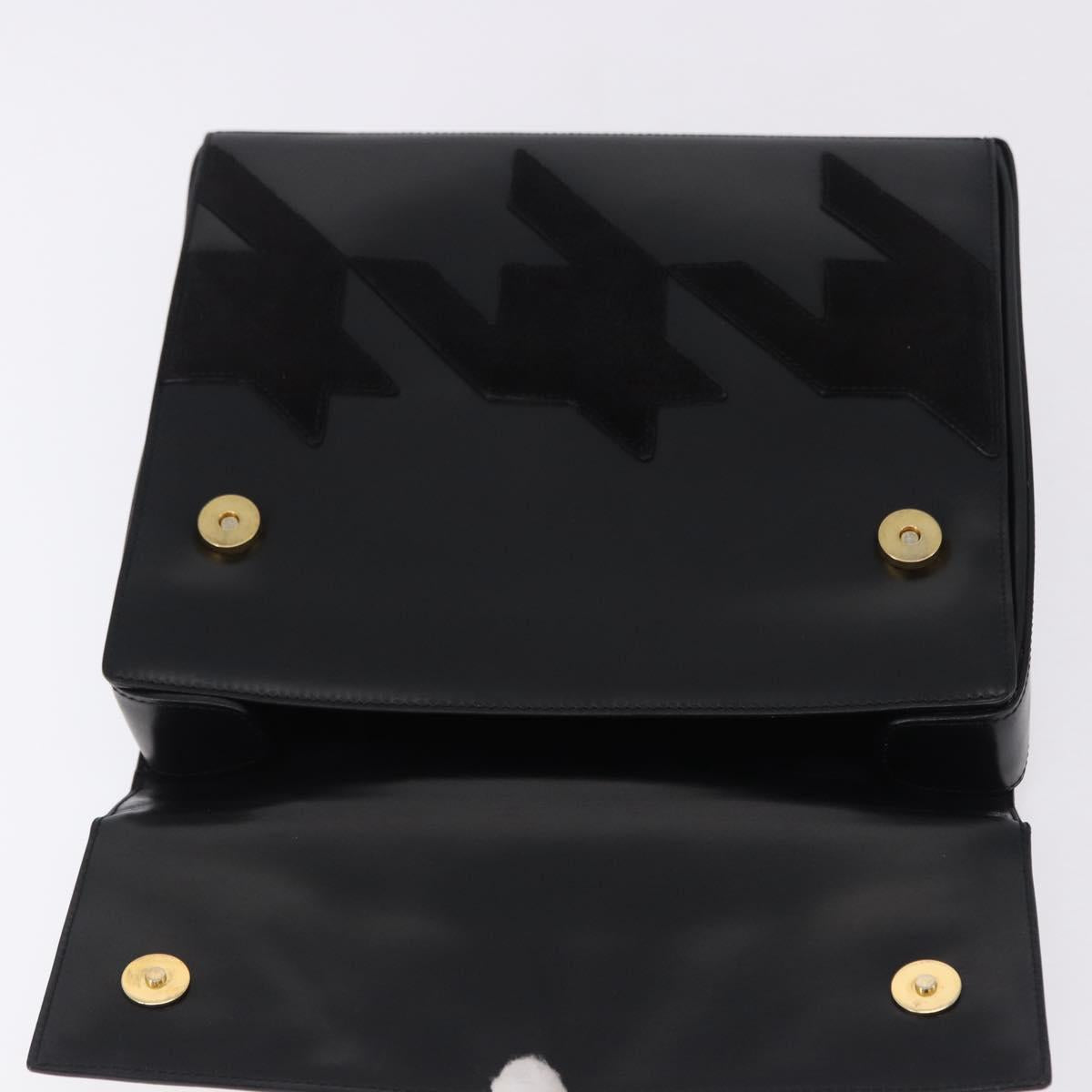 CELINE Hand Bag Leather Black Gold Tone Auth 198516V