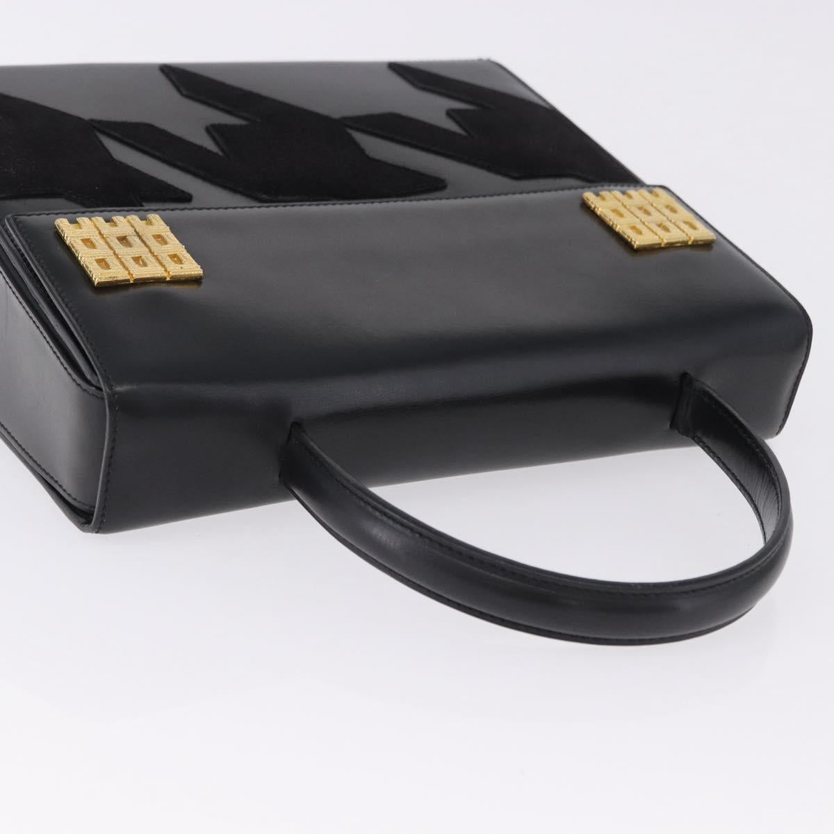 CELINE Hand Bag Leather Black Gold Tone Auth 198516V