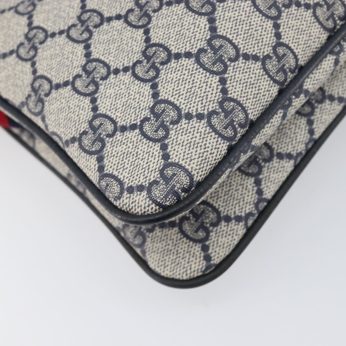 GUCCI GG Supreme Sherry Line Shoulder Bag PVC Navy Gold 904 02 035 Auth 198517
