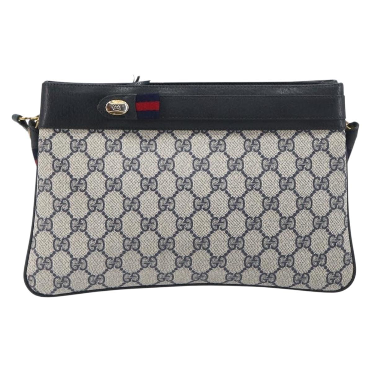 GUCCI GG Supreme Sherry Line Shoulder Bag PVC Navy Gold 904 02 035 Auth 198517