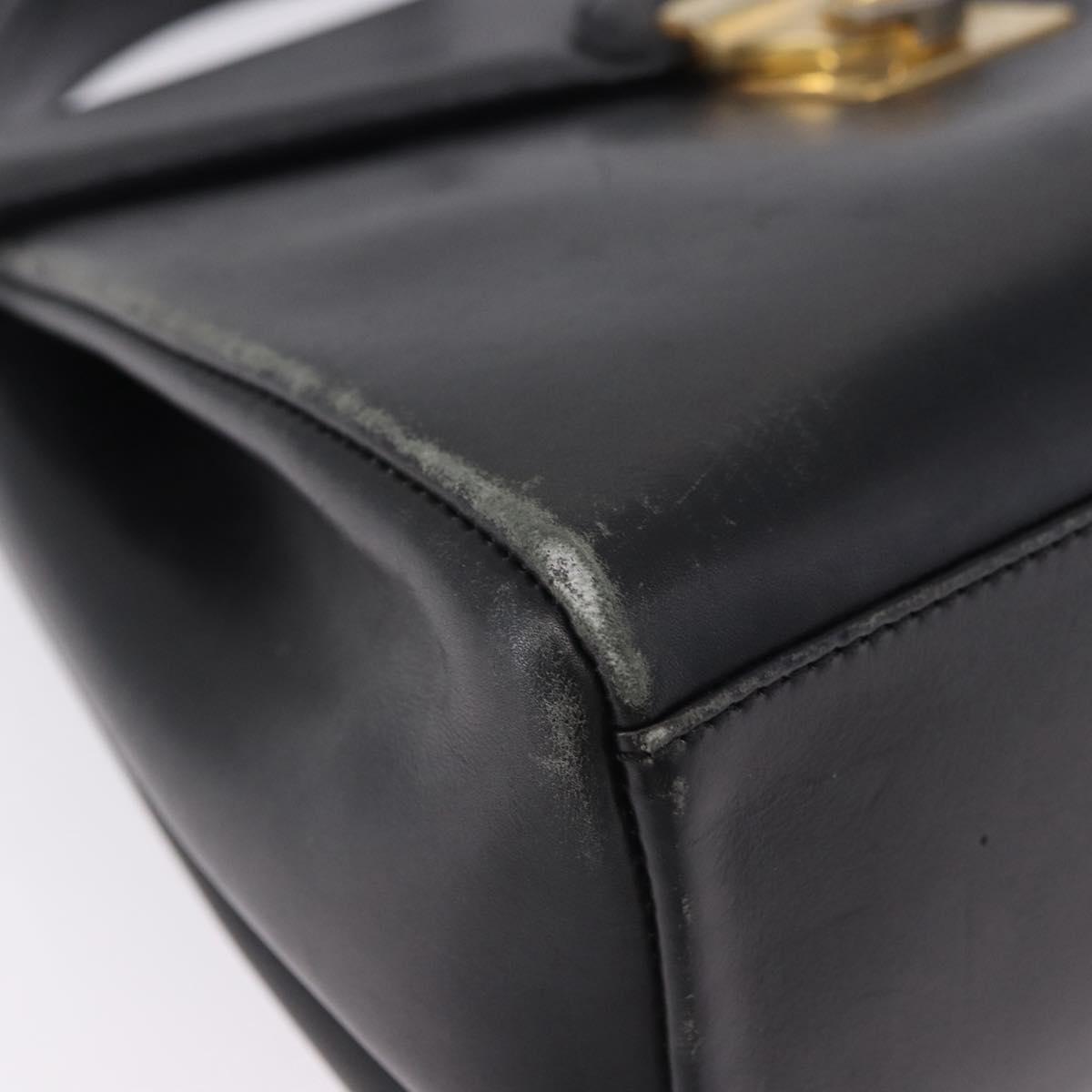 Salvatore Ferragamo Hand Bag Leather 2way Black Gold Tone Auth 198519