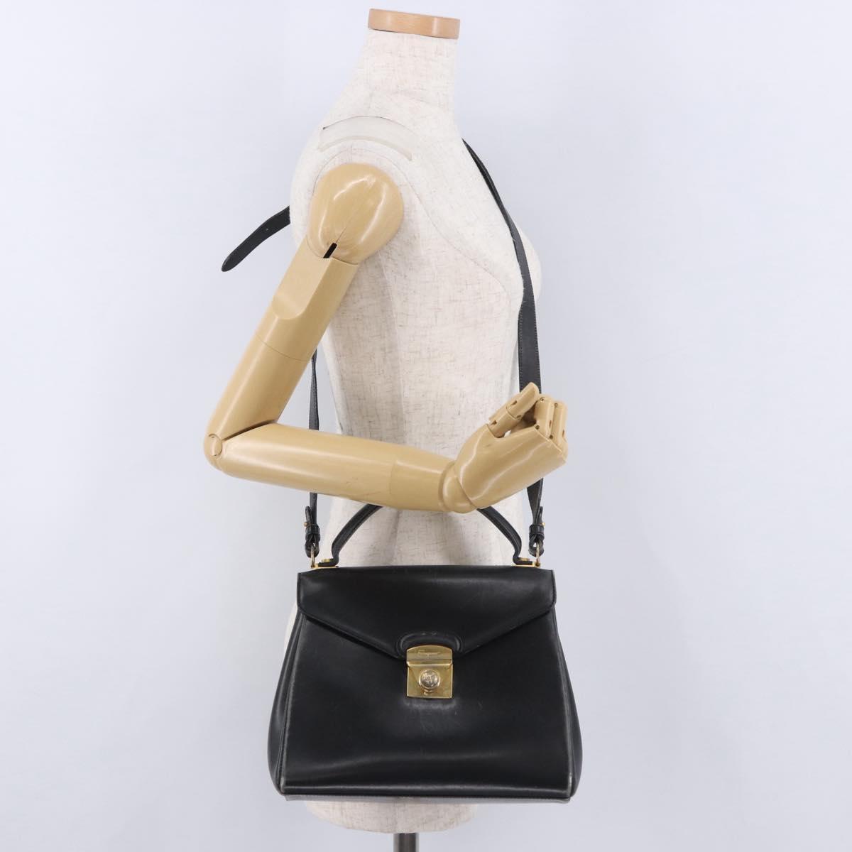 Salvatore Ferragamo Hand Bag Leather 2way Black Gold Tone Auth 198519