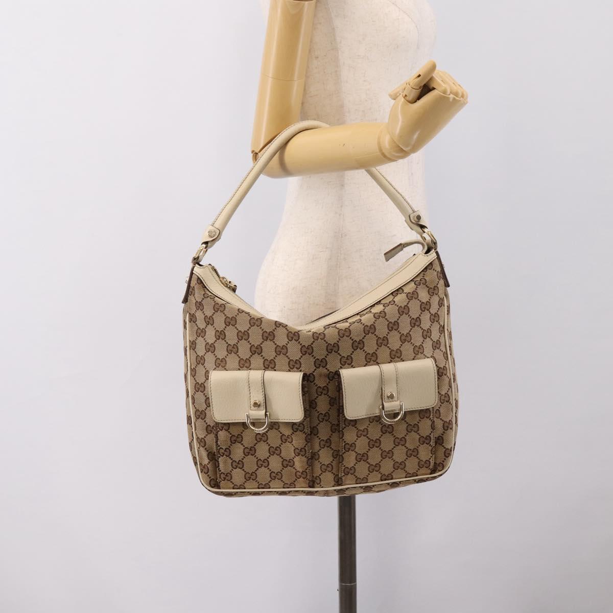 GUCCI GG Canvas Abbey Shoulder Bag Beige Gold Tone 153025 Auth 198524