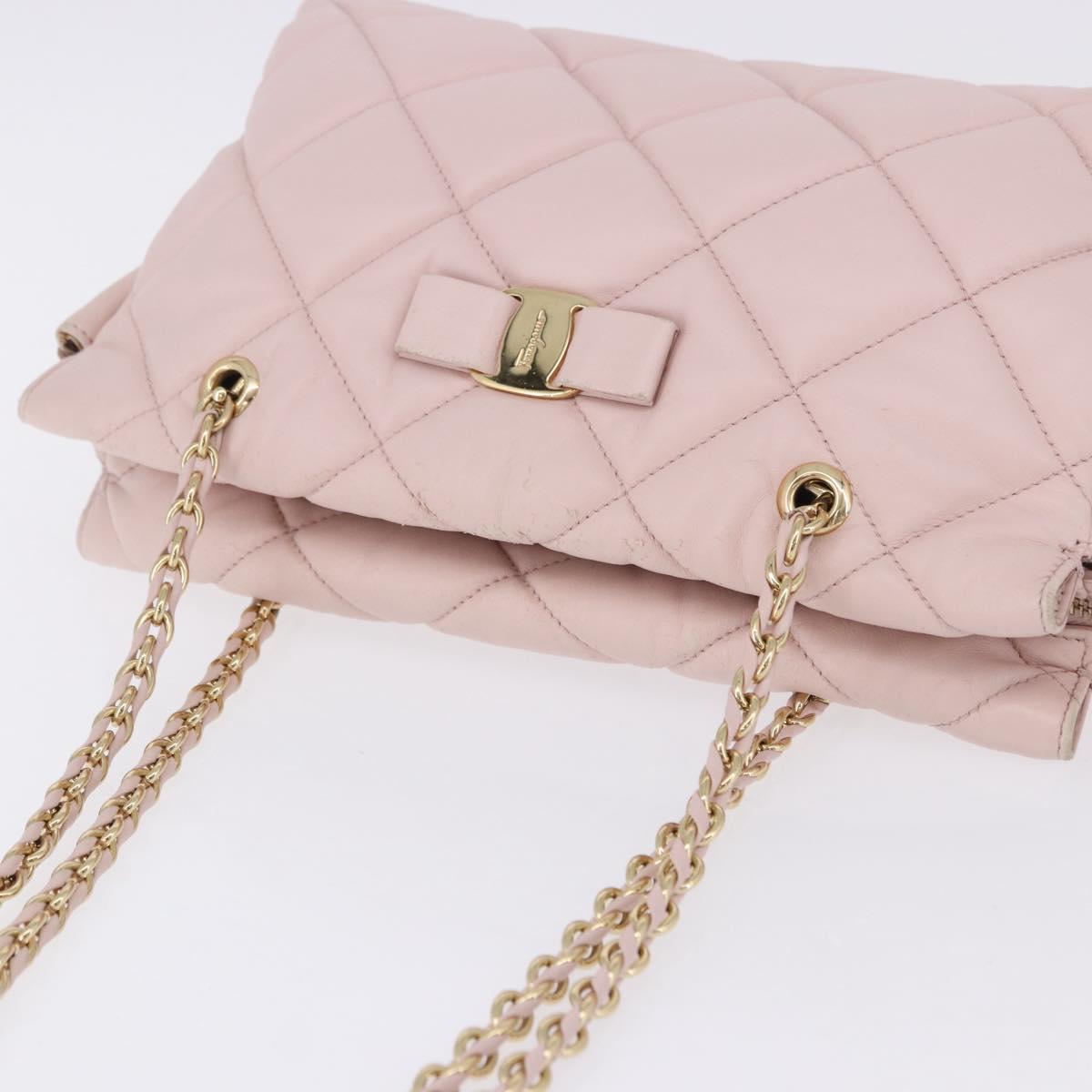 Salvatore Ferragamo Vala Chain Shoulder Bag Leather Pink Gold Tone Auth 198526A