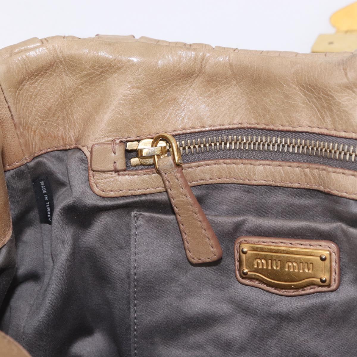 Miu Miu Matelasse Hand Bag Leather Beige Gold Tone Auth 198527A