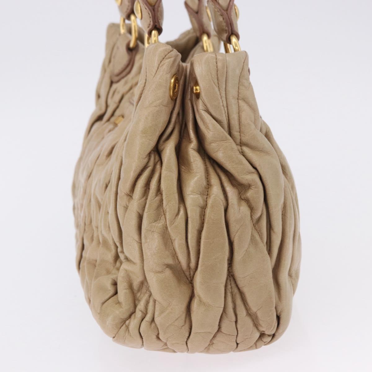 Miu Miu Matelasse Hand Bag Leather Beige Gold Tone Auth 198527A
