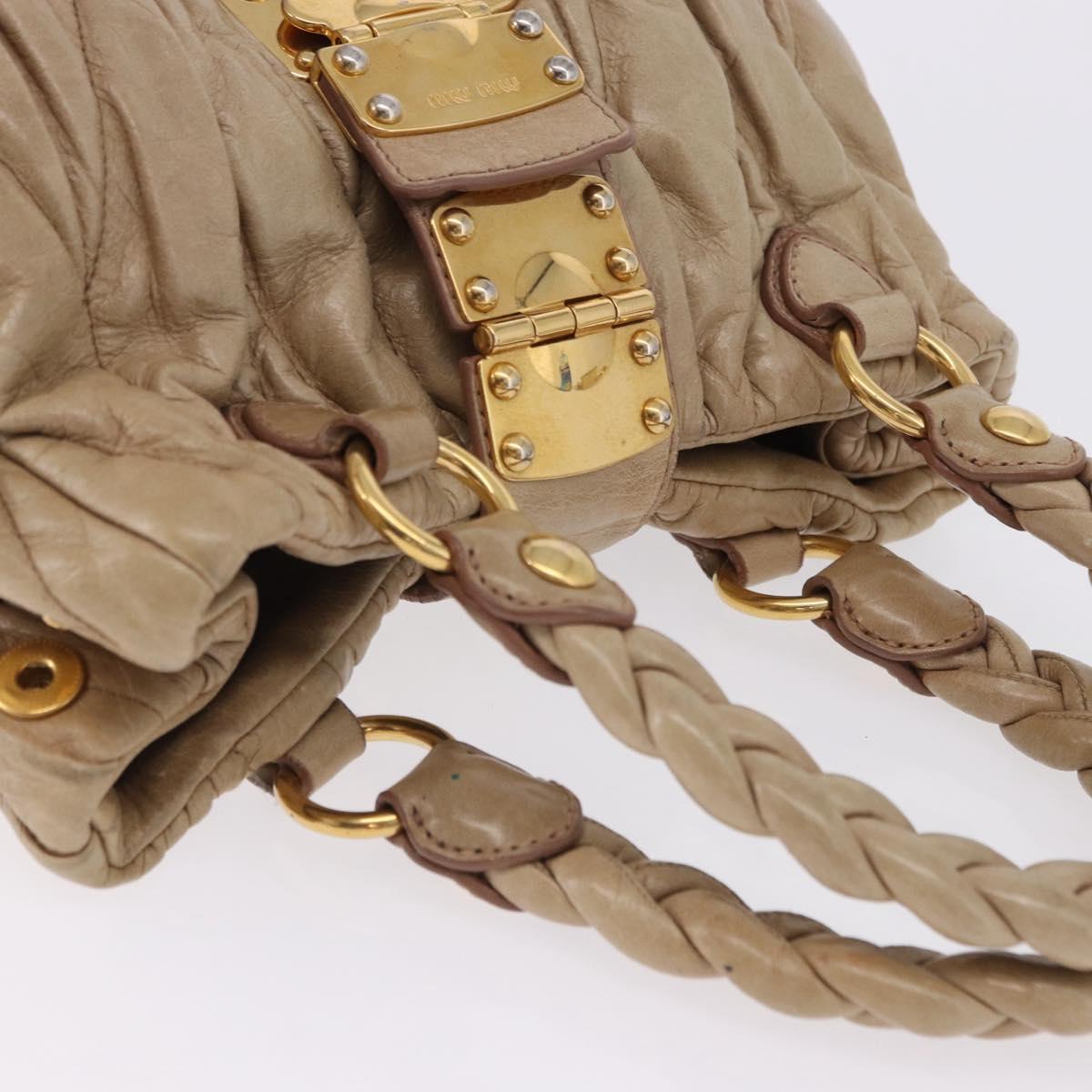 Miu Miu Matelasse Hand Bag Leather Beige Gold Tone Auth 198527A