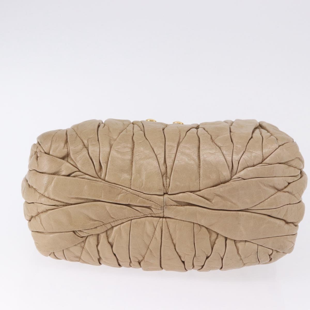 Miu Miu Matelasse Hand Bag Leather Beige Gold Tone Auth 198527A